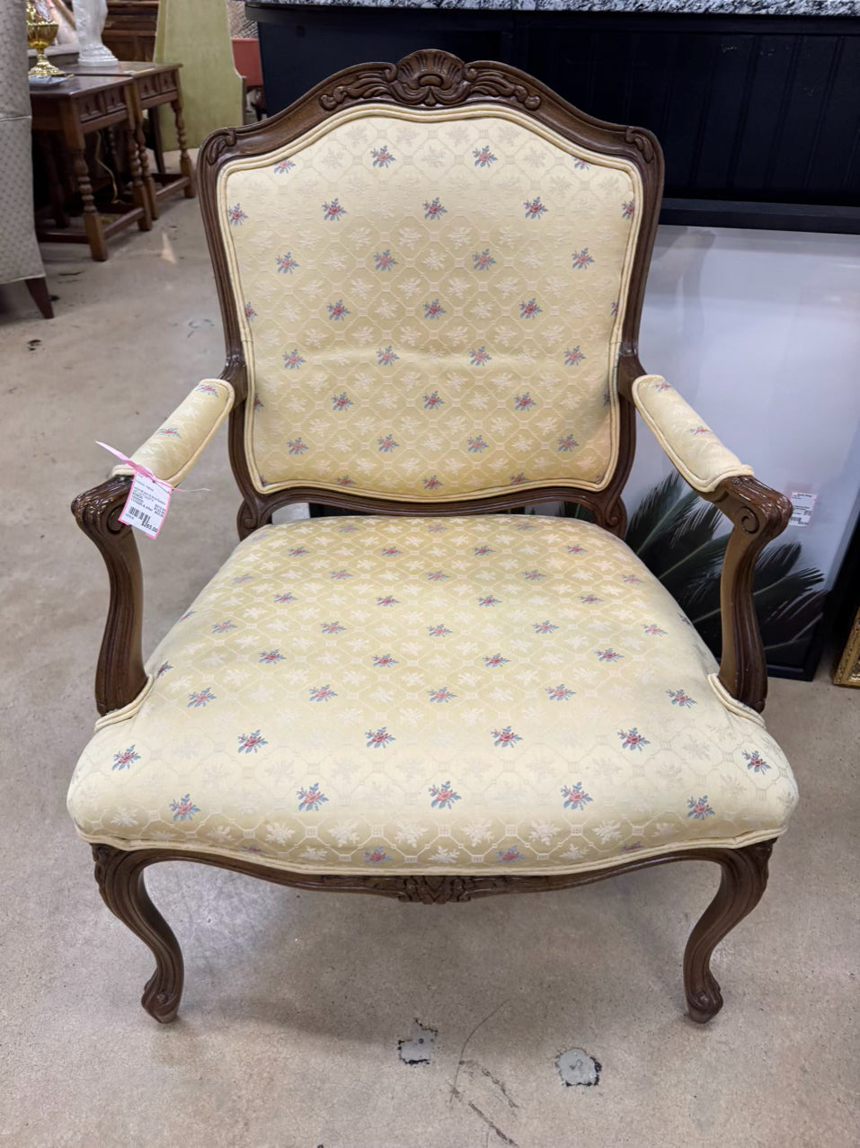 Yellow Floral Upholstered Wood Chair