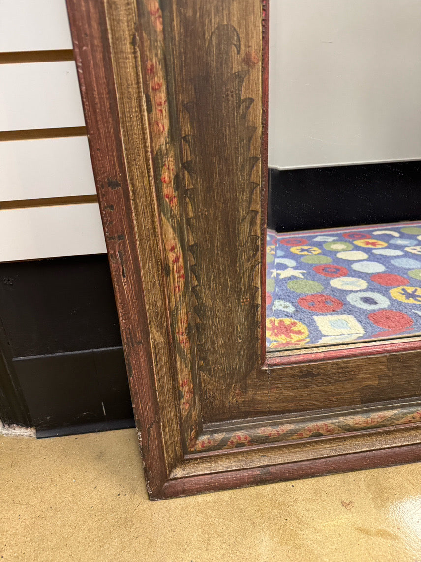 Brown & Red Wood Stencil Design Mirror