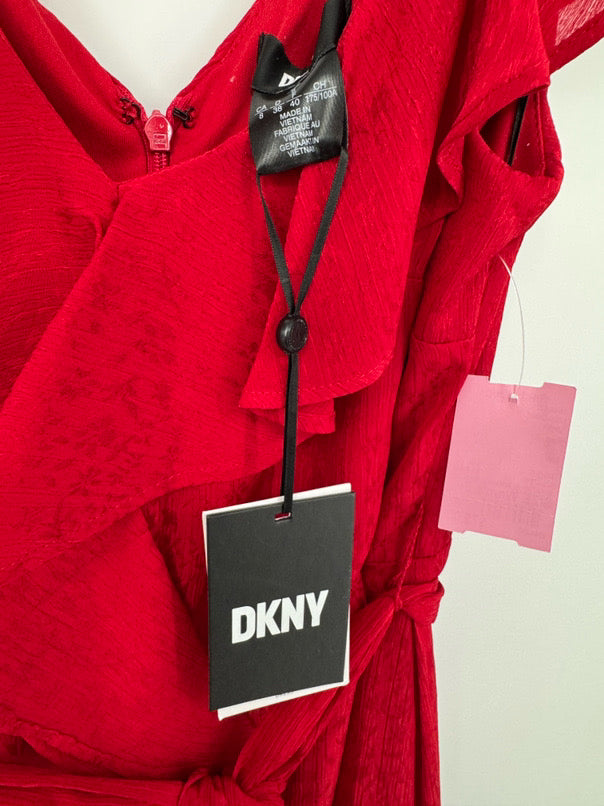 DKNY Size 8 Red Ruffle Maxi-Dress NWT