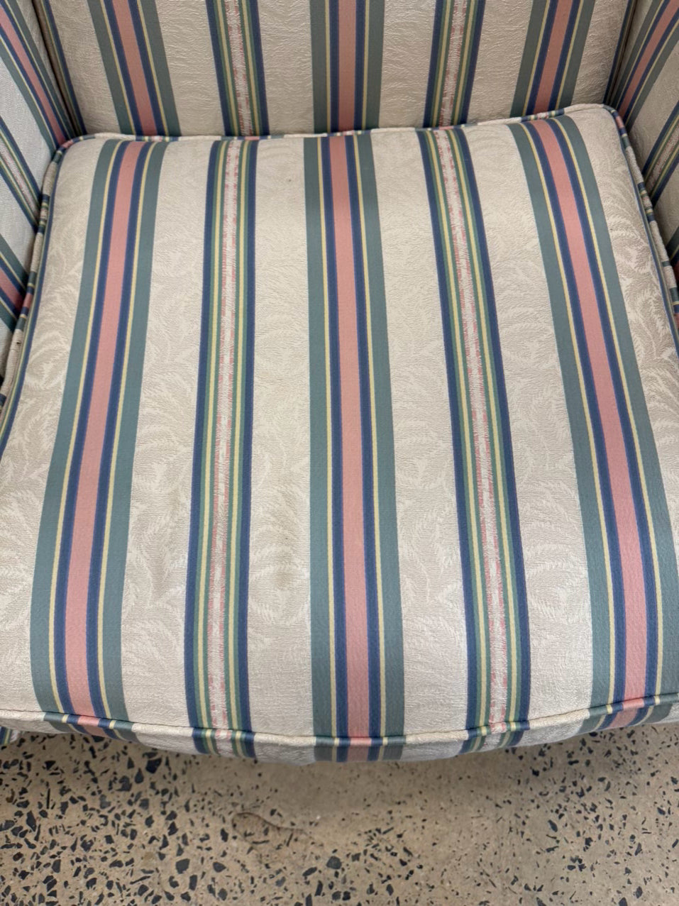 VANGUARD Cream, Blue & Pink Stripe Pair of Club Chairs