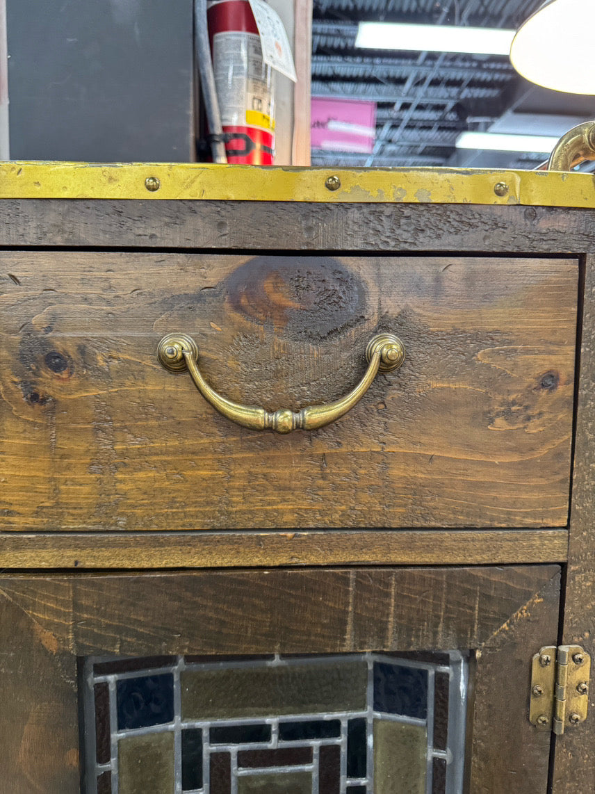 HABERSHAM Wood & Stained Glass Bar Cabinet