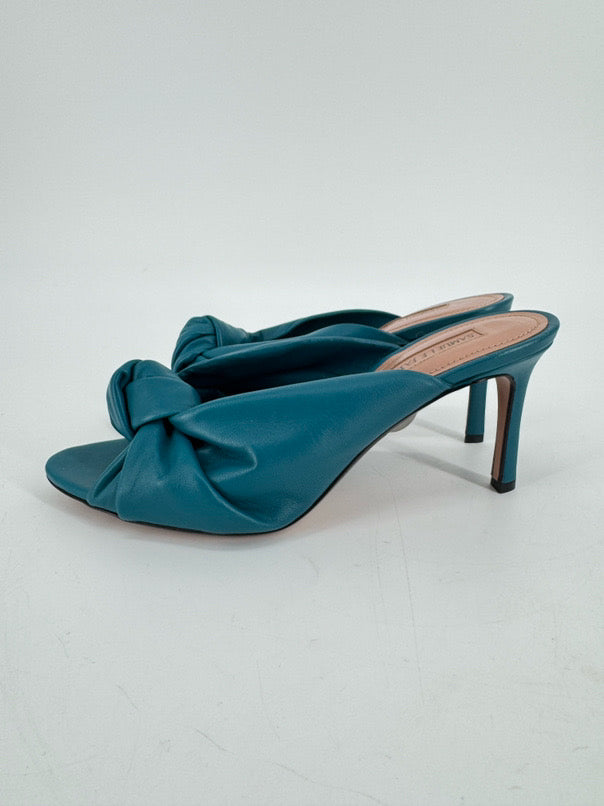 SAMUELE FAILLI Size 38 Teal Leather Knot Heels