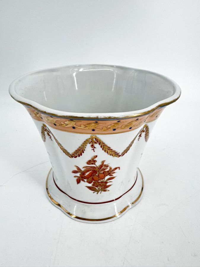 LSCO Rust & Gold Ceramic Handpainted Decorative Cachepot