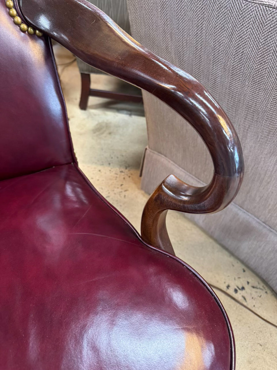 HICKORY CHAIR Wine Leather Queen Ann Nailhead Chair
