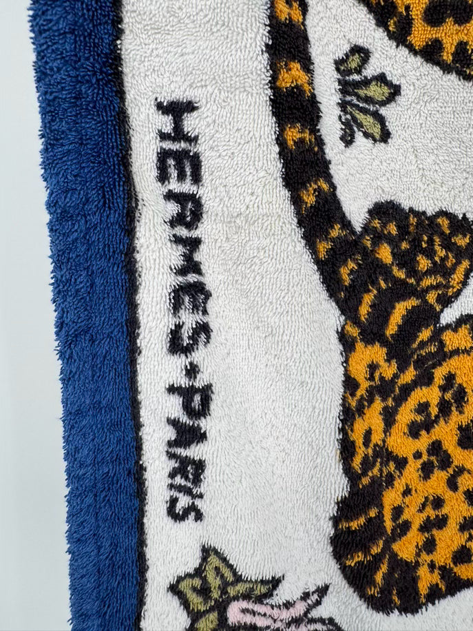 HERMES Blue & Yellow Cheetah Pair of Beach Towels