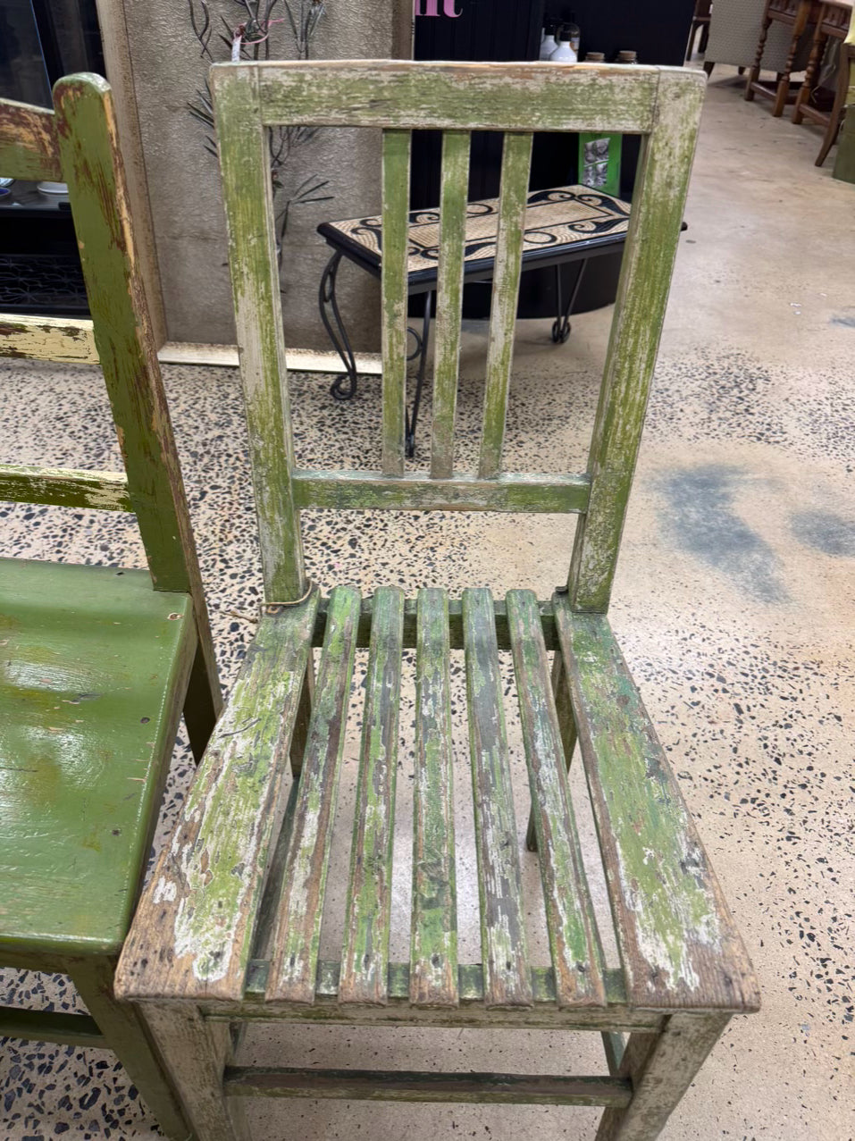 Green Wood Shabby Chic Set of 4 Side Chairs