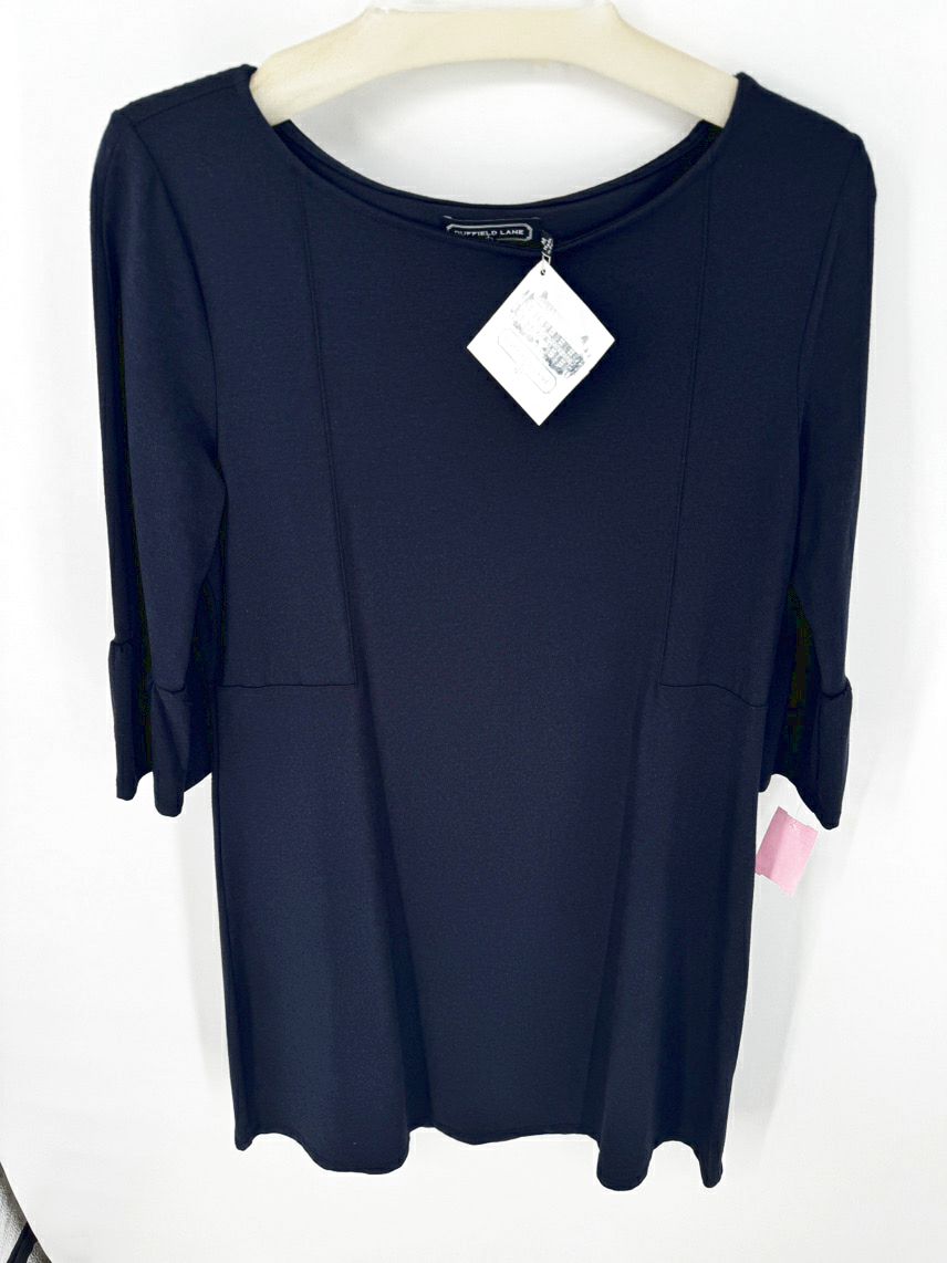 DUFFIELD LANE Size M Navy Ruffle Sleeve Dress NWT