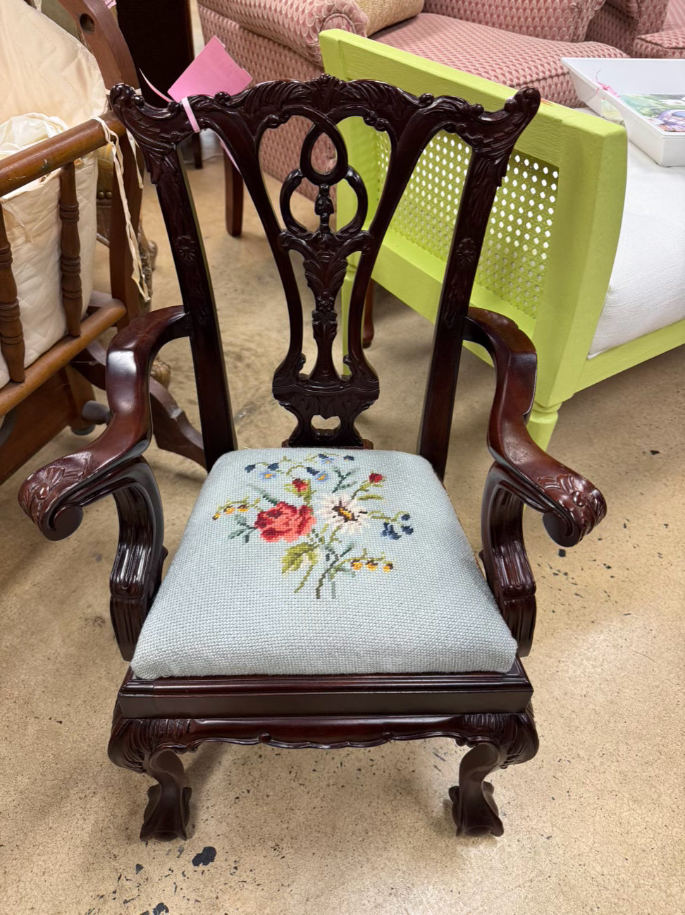 Mahogany & Blue Floral Needlepoint Chippendale Child's Chair