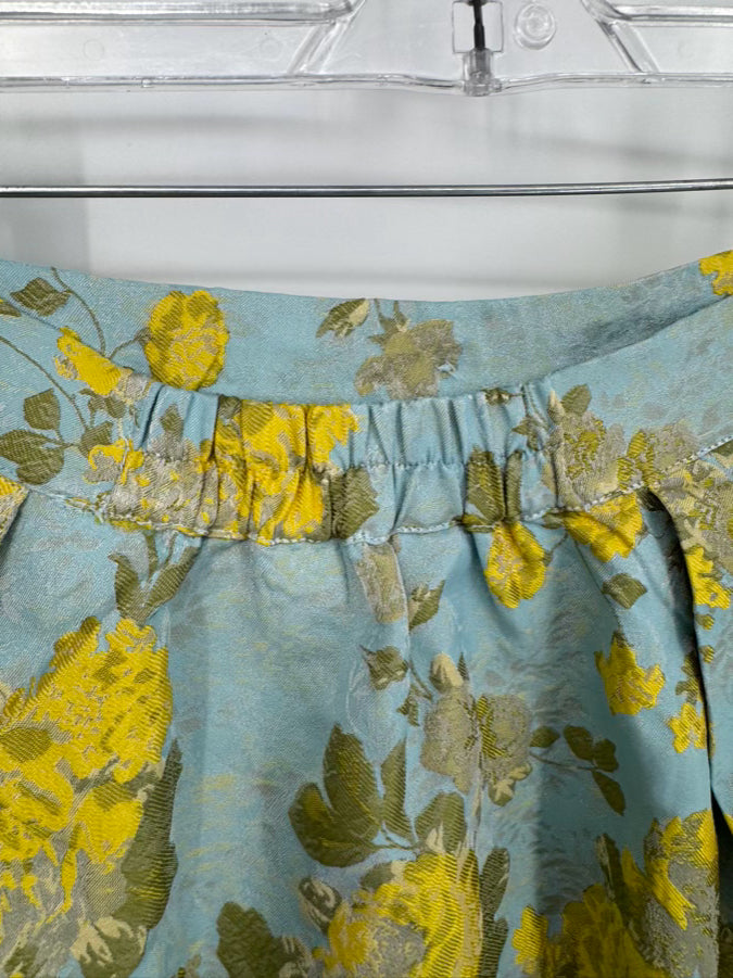 ABBEYGLASS Size M Teal & Yellow Floral Textured Skirt