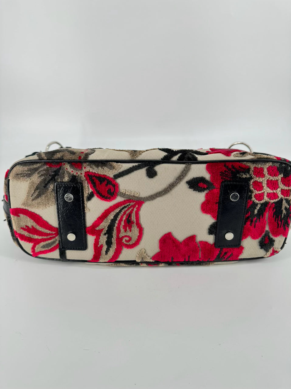 GLENDA GIES Gray & Red Velour Floral Purse