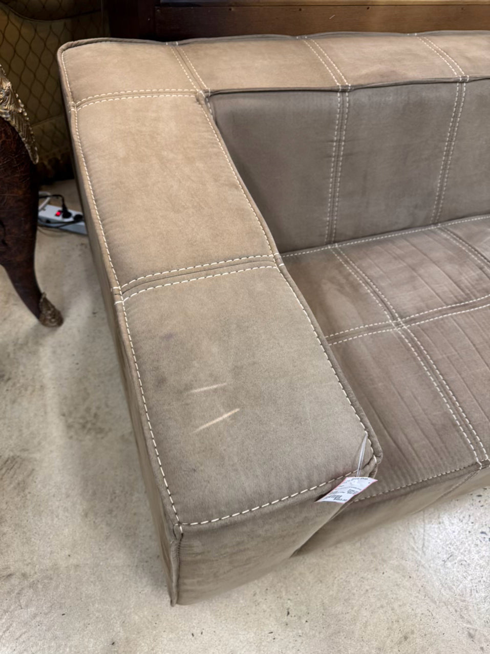 Beige Midcentury Modern Square Arm Sofa