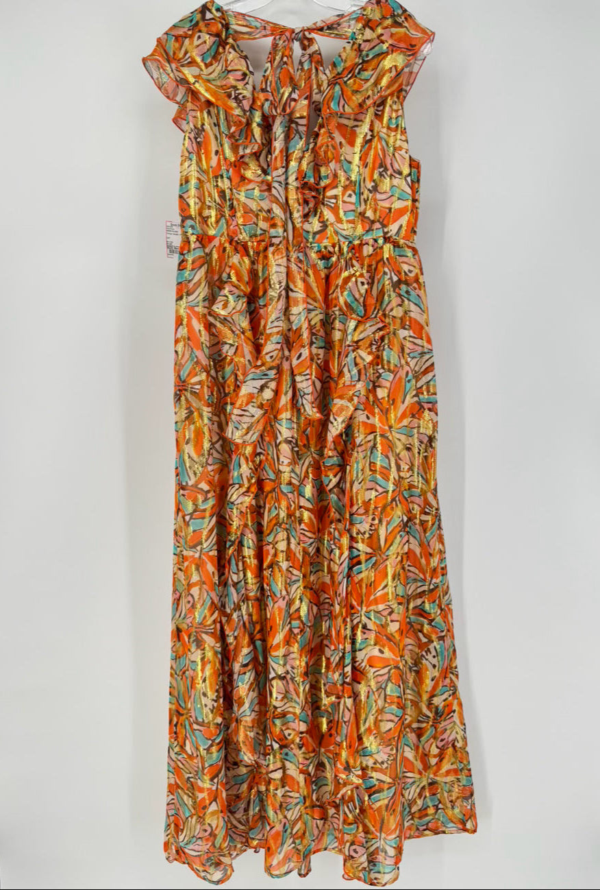 MARIE OLIVER Size 6 Orange Metallic Print Jayda Dress NWT