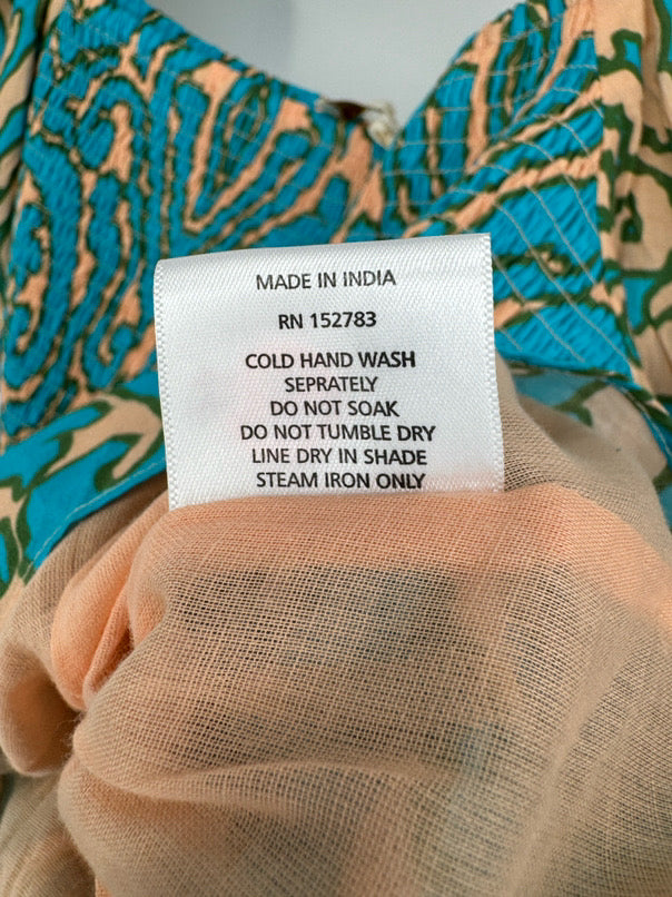 ANNA CATE Size M Turquoise Print Rouching Violet Blouse NWT