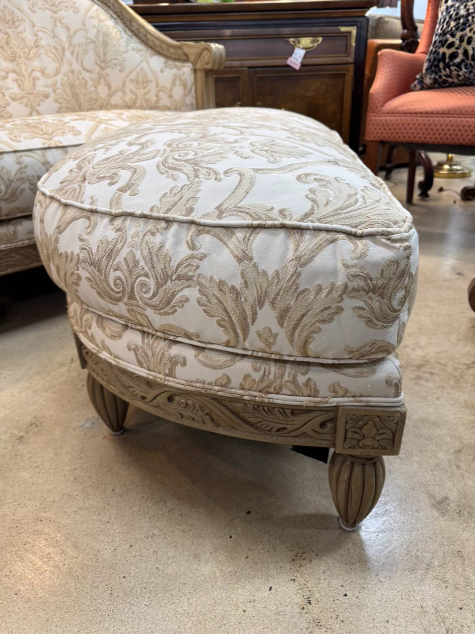 HENREDON Wood Cream Chair & Ottoman