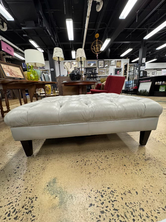 Gray Leather Look Tufted Ottoman