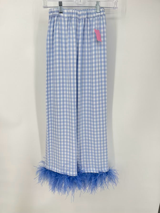 SLEEPER Size XS Periwinkle Feather Trim Checkered Pajama Set NWT