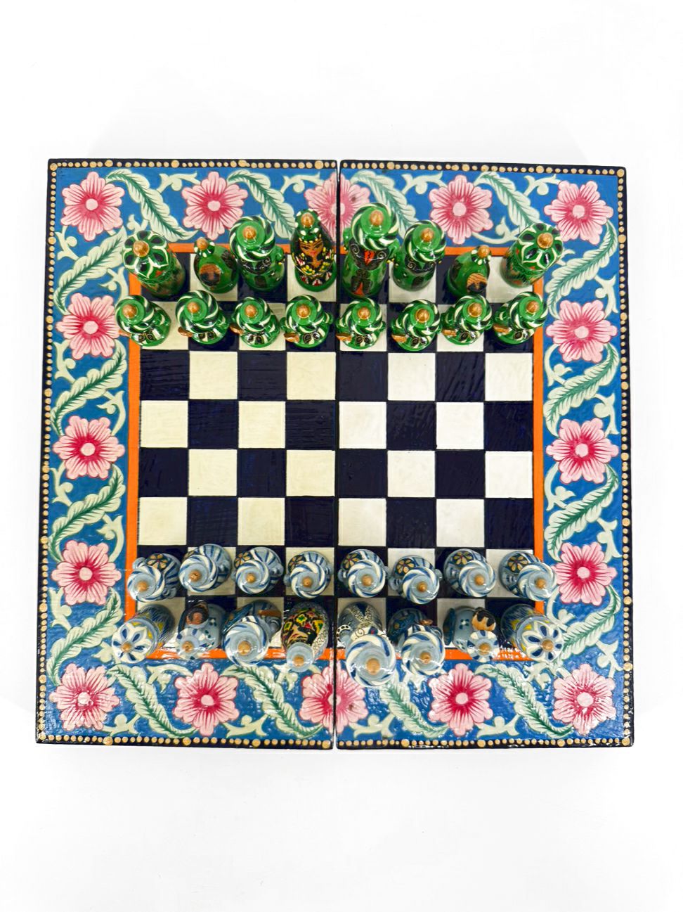 Handpainted Wood Folding Chess Board