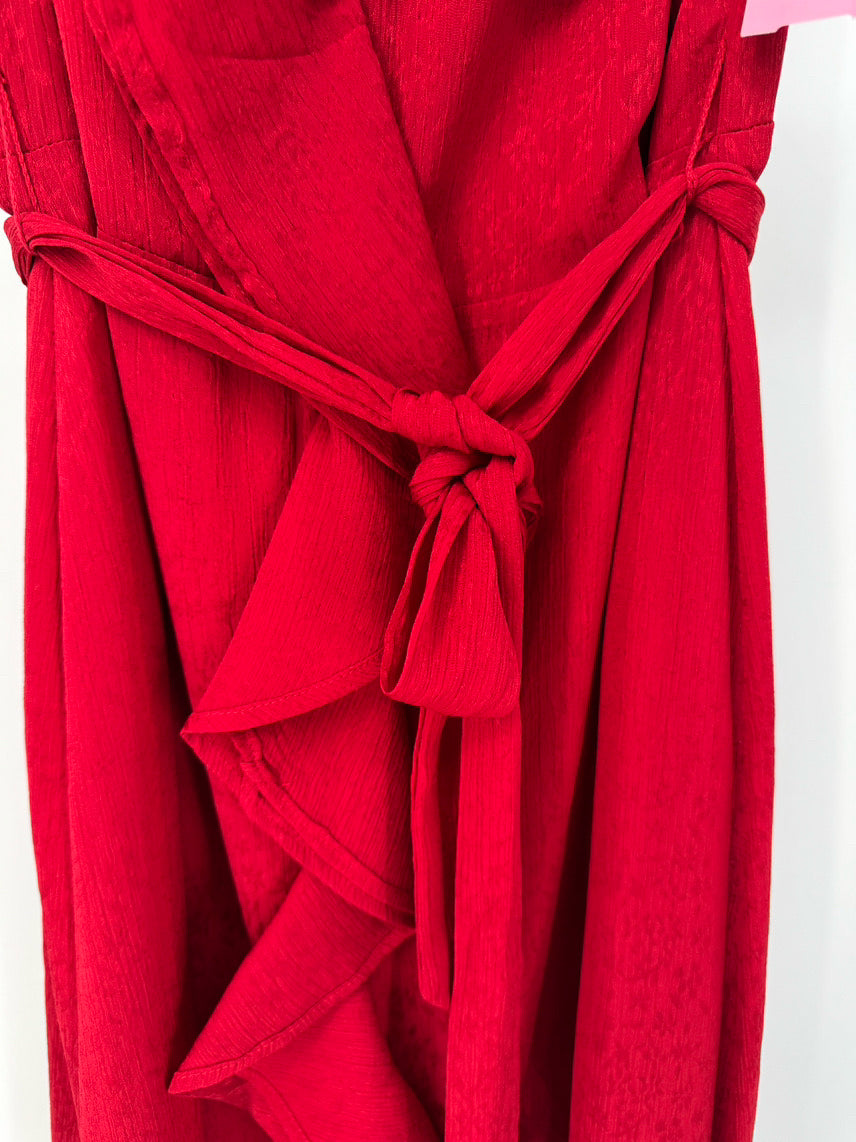 DKNY Size 8 Red Ruffle Maxi-Dress NWT
