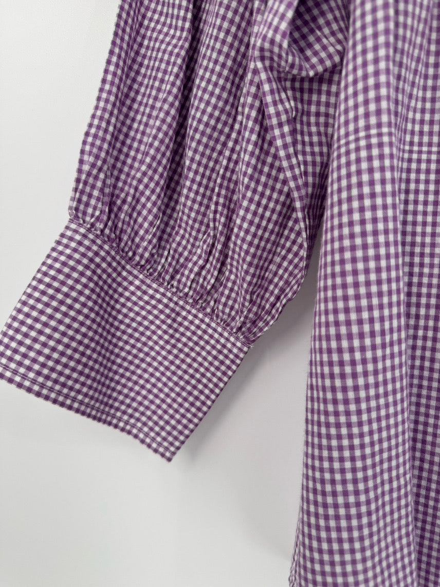 VILAGALLO Size 40 Purple & White Check Beaded Detail Katie Top NWT