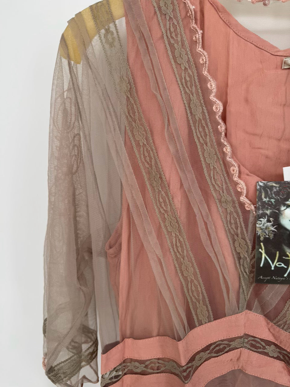 NATAYA Size L Blush Lace Embroidered Dress NWT