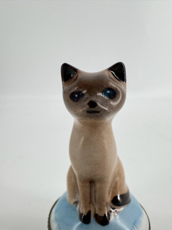 LIMOGES Gray & Blue Siamese Cat Ceramic Trinket Box