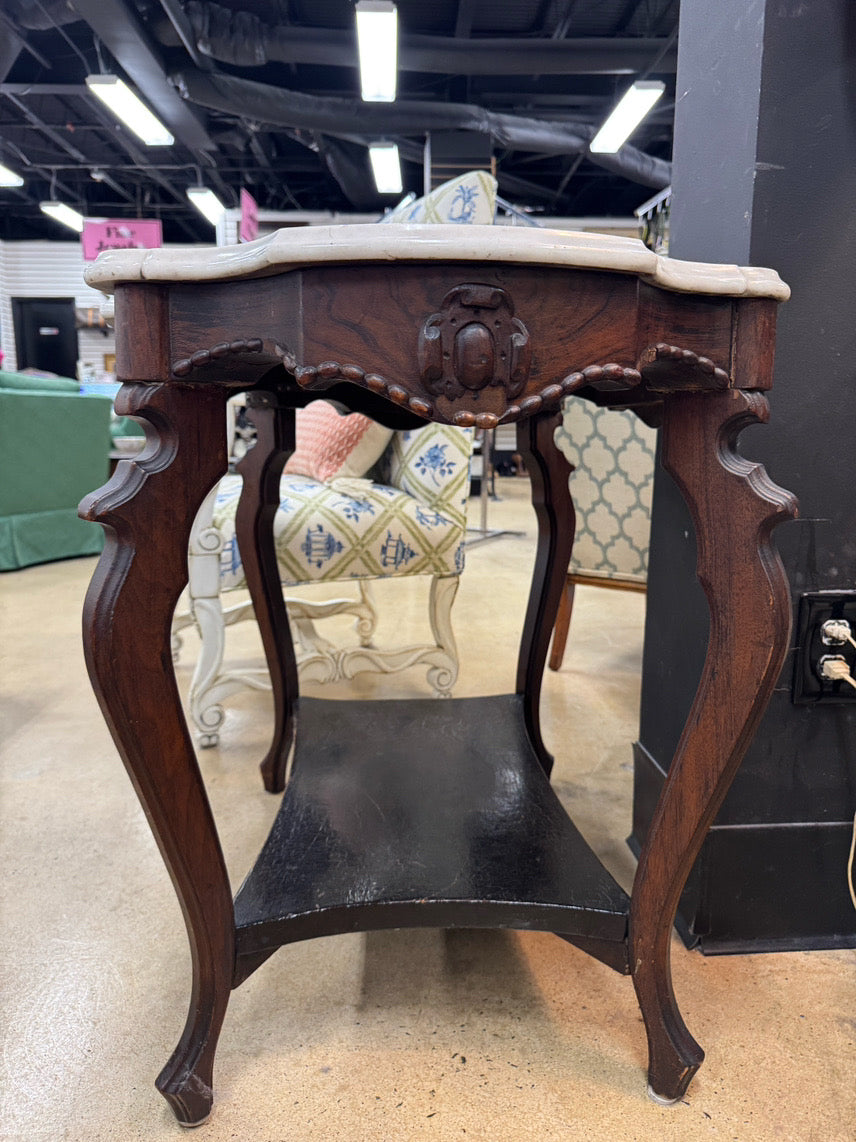VINTAGE Wood & Marble Victorian Occasional Table
