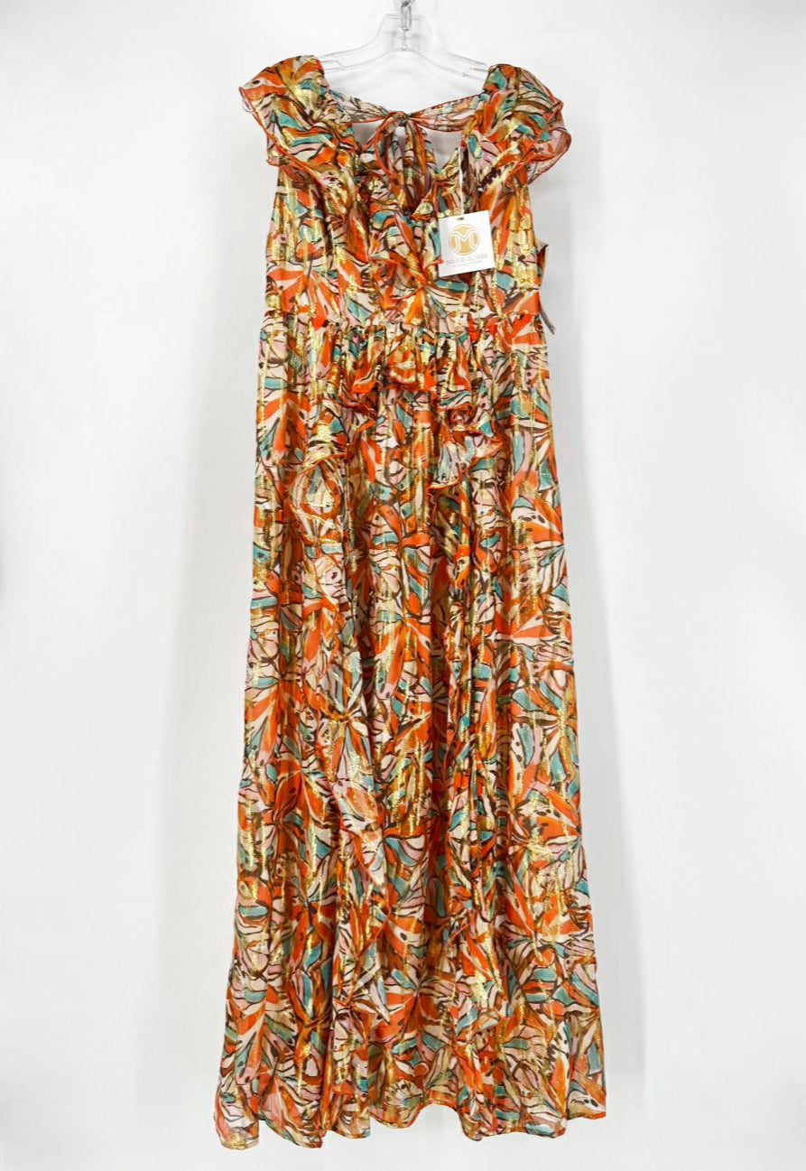 MARIE OLIVER Size 6 Orange Metallic Print Jayda Dress NWT