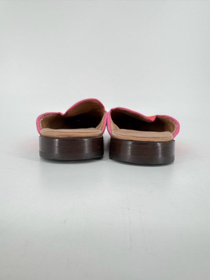 STUBBS & WOOTTON Size 9.5 Orange & Pink Leather & Fabric Knot Mules