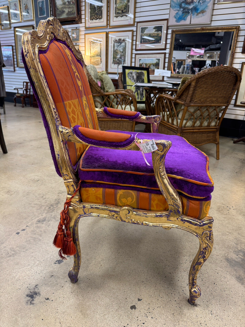 Purple & Orange Upholstered Gold Wood Louis XVI Chair