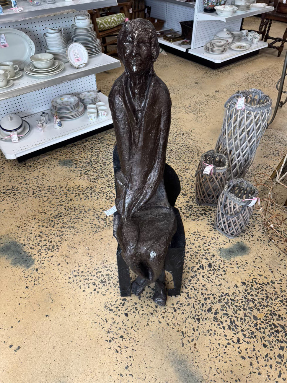 Brown Molded Plastic Woman in Chair Figure