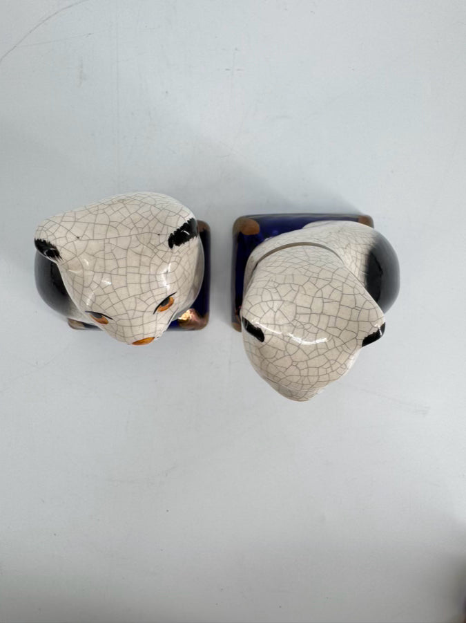 Black, White & Blue Ceramic Staffordshire Pair of Cat Figurines