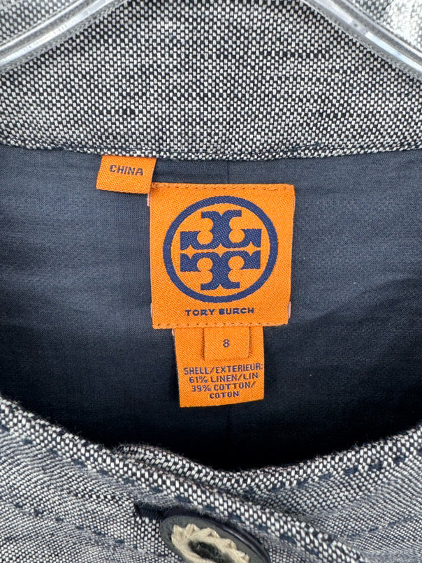 TORY BURCH Size 8 Navy & White Tweed Blazer