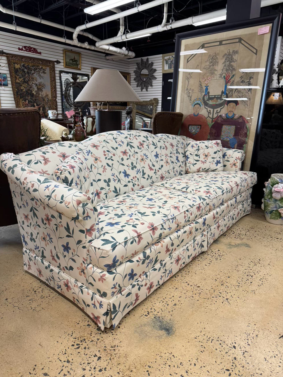 VINTAGE Blue & Pink Floral Chippendale Sofa