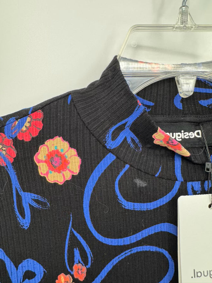 DESIGUAL Size L Black Floral Print Dress NWT