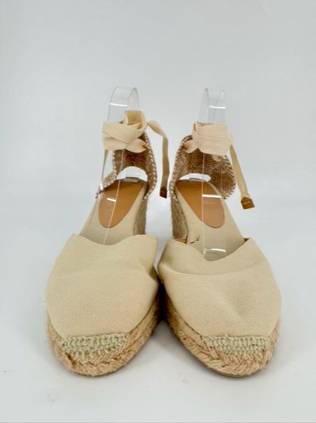 CASTANER Size 41 Natural Textile Wrap Tie Espadrilles