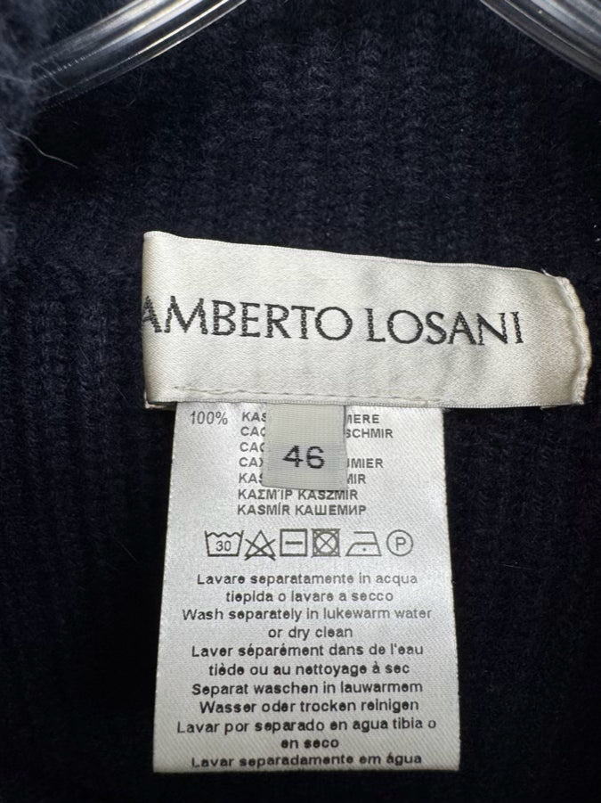 LAMBERTO LOSANI Size 46 Midnight Cashmere Cowl Neck Poncho