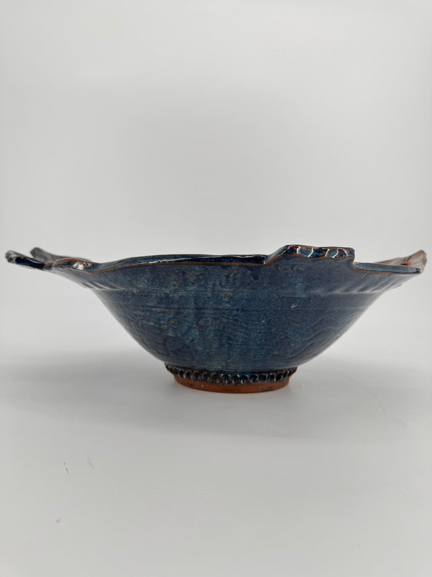 Blue & Tan Large Fish Pottery Bowl