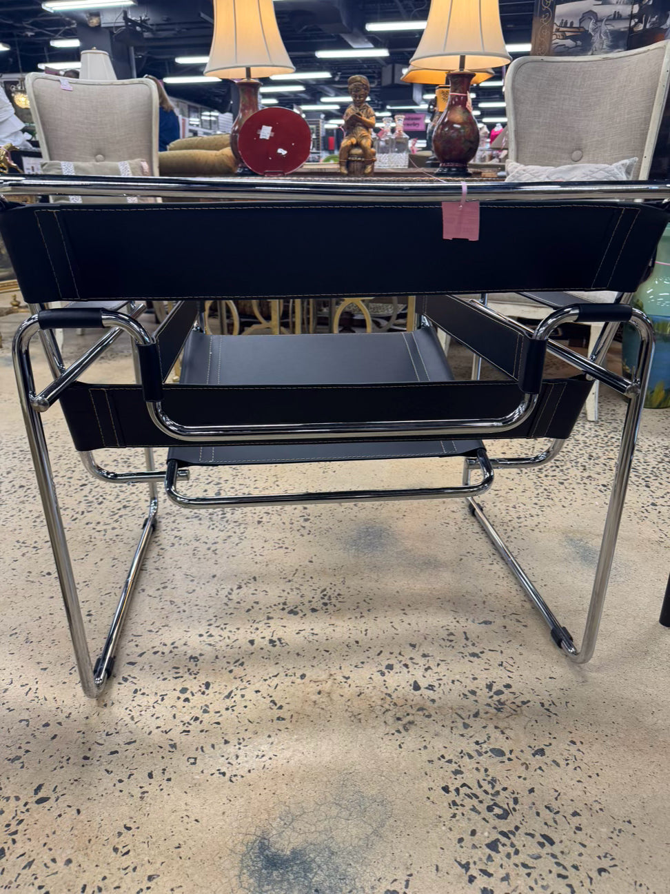 Silver & Black Metal & Faux Leather Mid Century Modern Chair