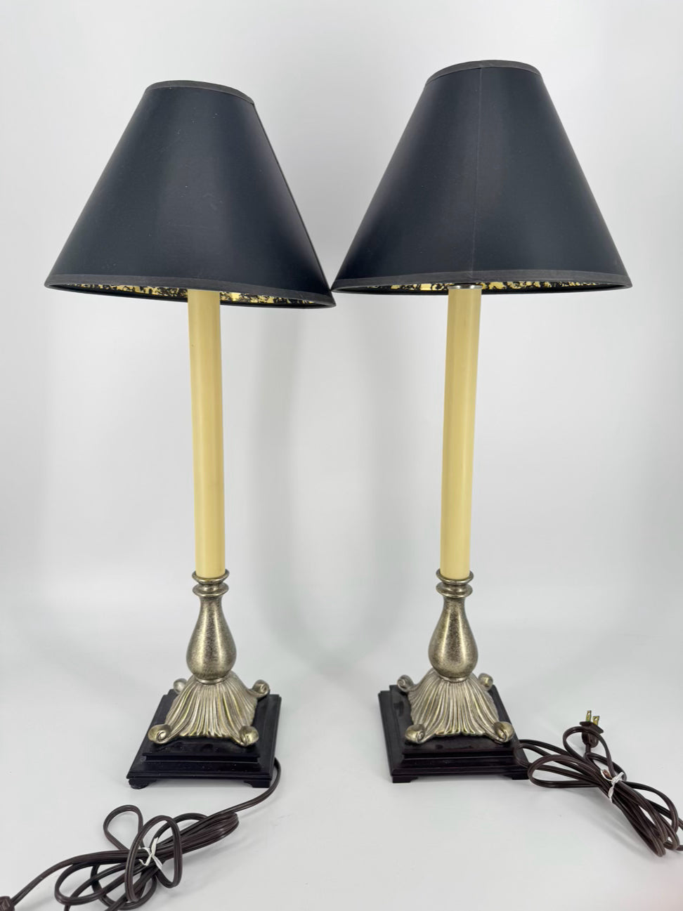 Brushed Silver Resin Pair of Buffet Lamps