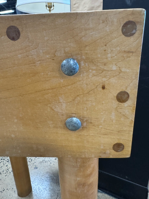 Natural Wood Square Butcher Block w/ Metal Studs on Rounded Legs