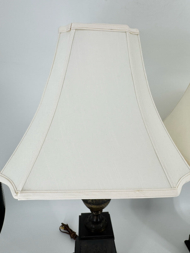 Black Neoclassical Urn Style Figural Pair of Lamps