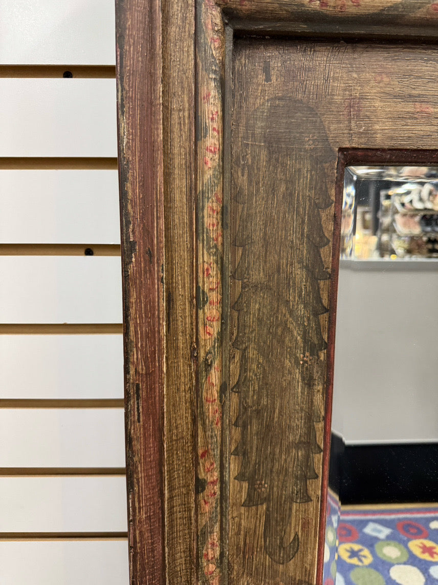 Brown & Red Wood Stencil Design Mirror
