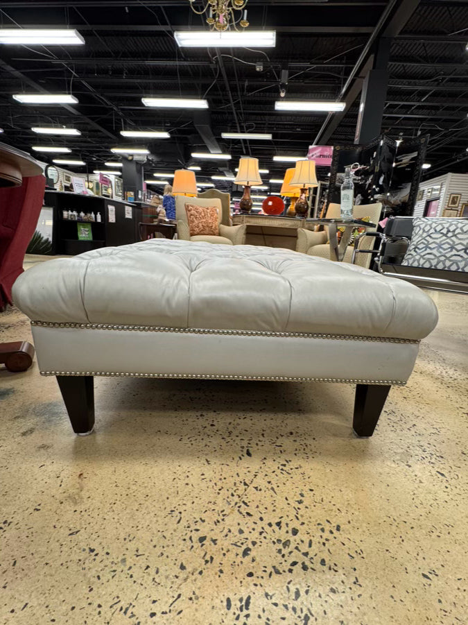 Gray Leather Look Tufted Ottoman