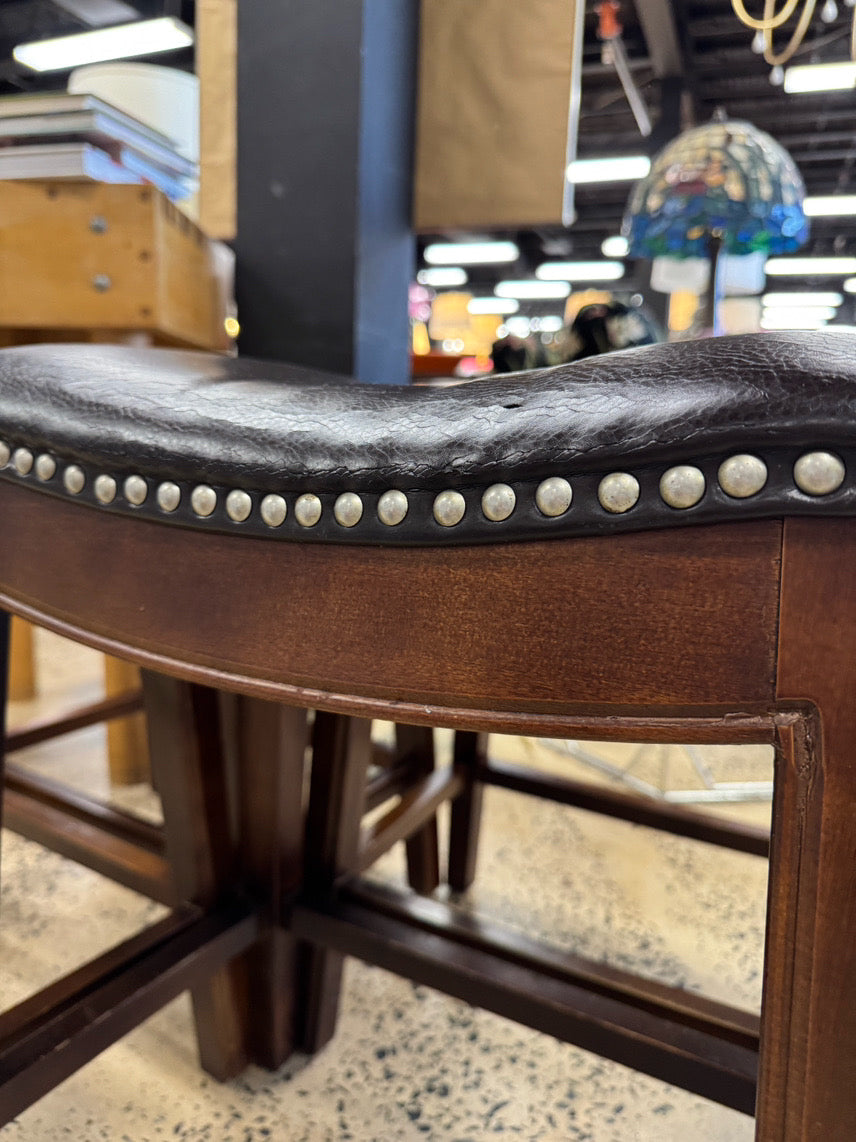Brown Leather-look Set of 4 Counter Stools w/ Nailheads