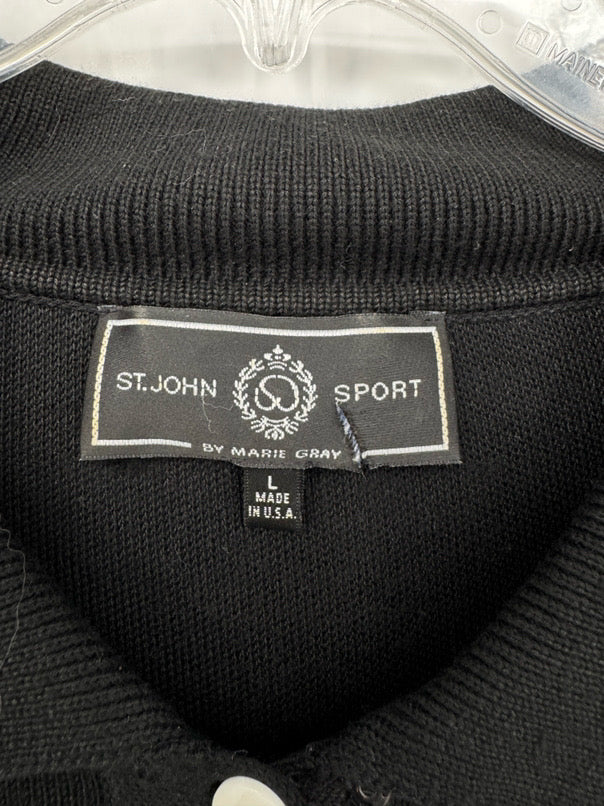 ST JOHN SPORT Size L Black Short Sleeve Cardigan
