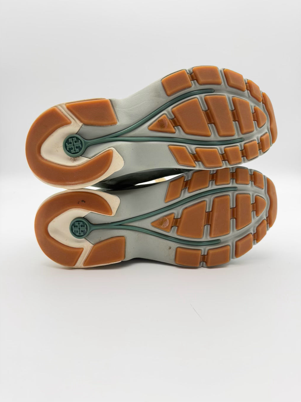TORY BURCH WMNS Size 8.5 Teal & White Leather Monogram Sneakers