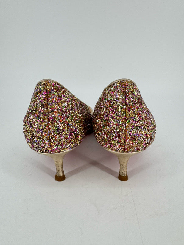 CHRISTIAN LOUBOUTIN Size 39 Multi-Color Leather Sparkle Kitten Heels