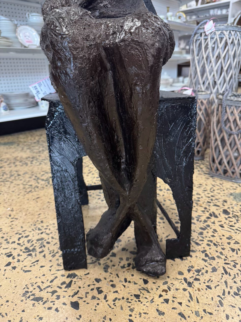 Brown Molded Plastic Woman in Chair Figure