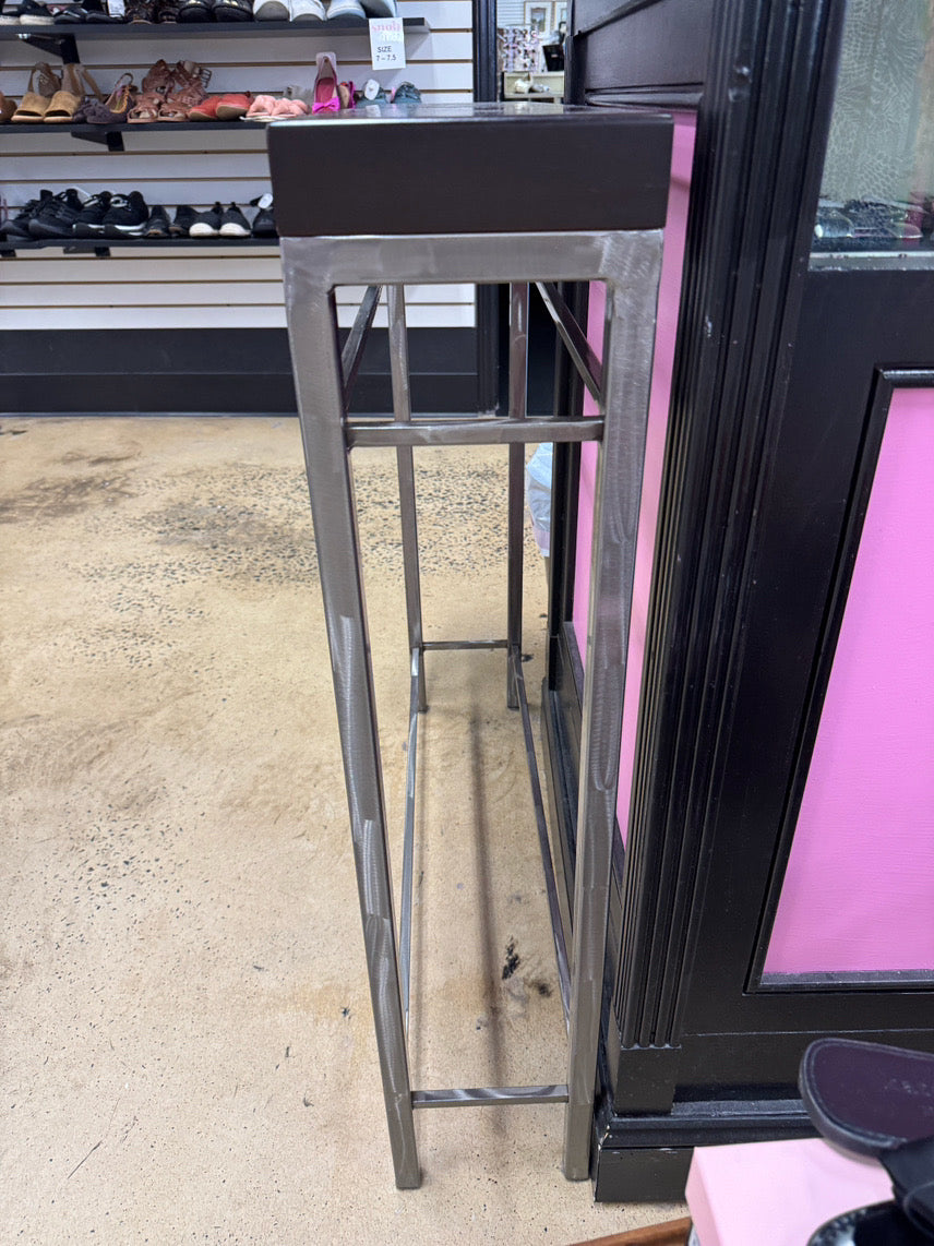 Dark Wood & Satin Finish Metal Sofa Table