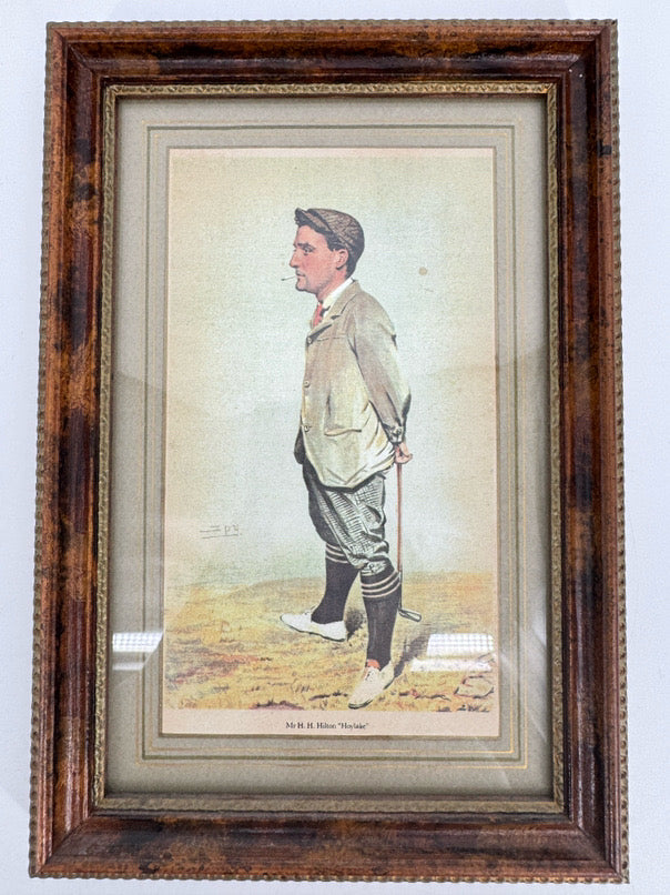 Set of 4 Framed Golfing Prints in Brown & Gold Frames